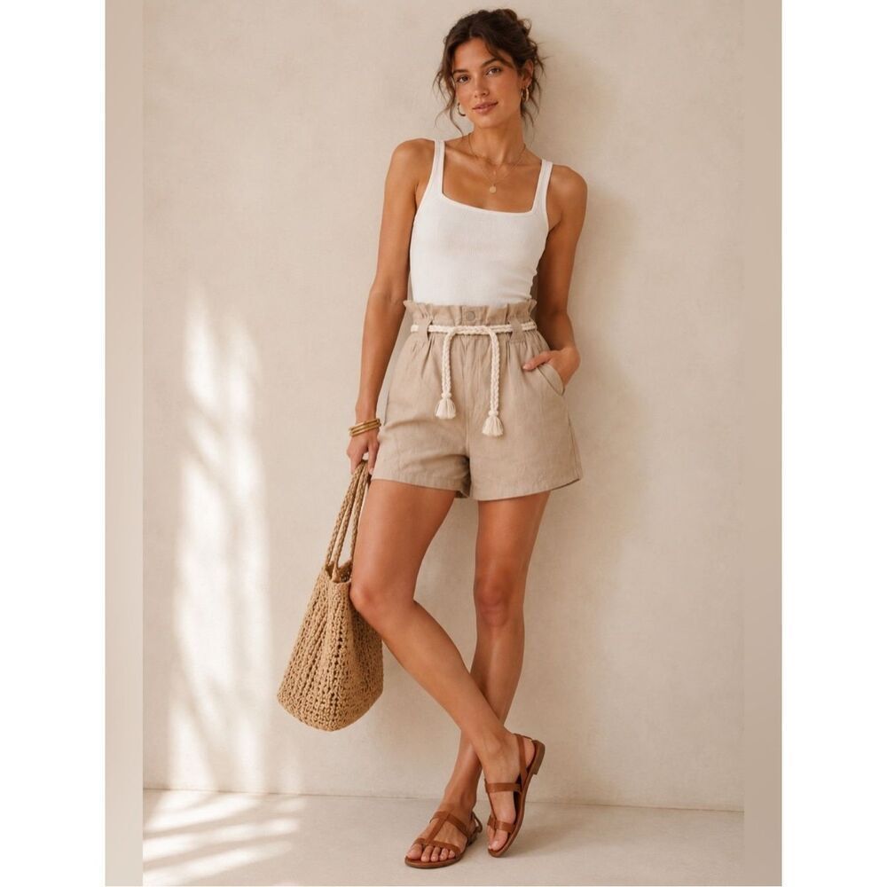 Driftwood cotton/linen Veronica paperbag drawstring 29 shorts
